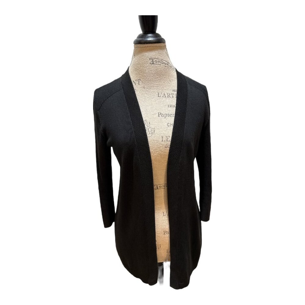 Talbots Black Open Front Cardigan Sweater w/ Ribbed Sleeves Women’s Sz PS